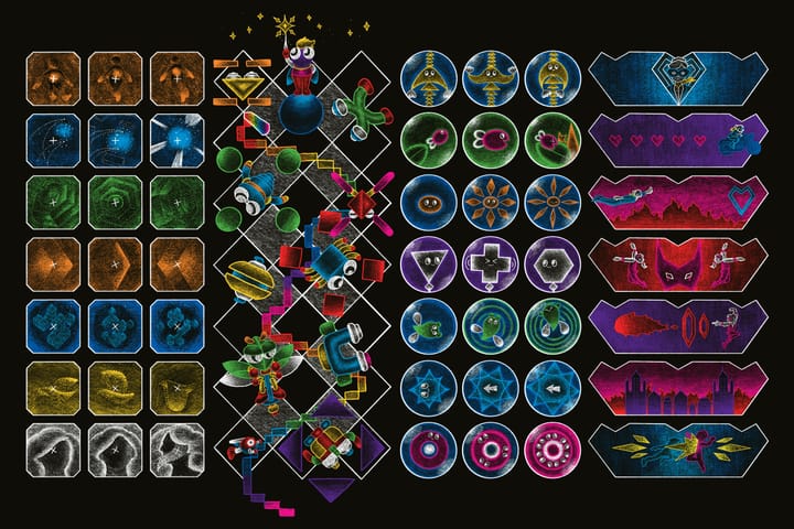 An original illustration shows characters from Rez Infinite, Sound Fantasy, Otocky, Electroplankton, and Sayonara Wild Hearts.